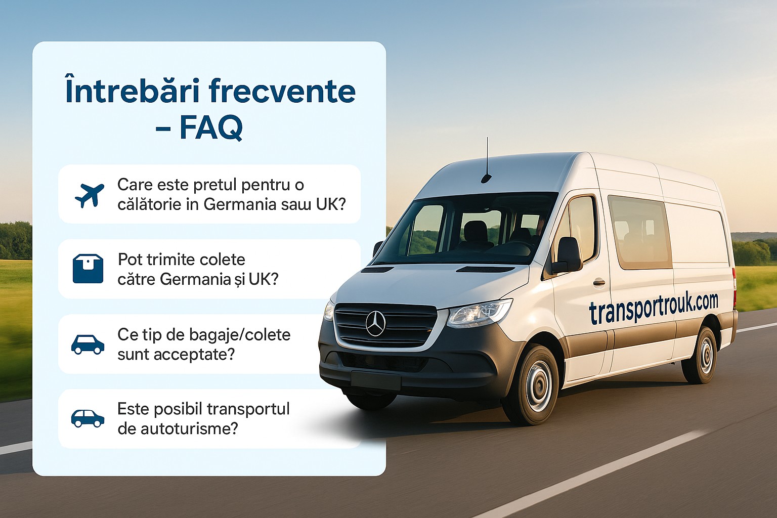 Întrebări frecvente transport persoane, colete și auto România Germania UK – răspunsuri rapide